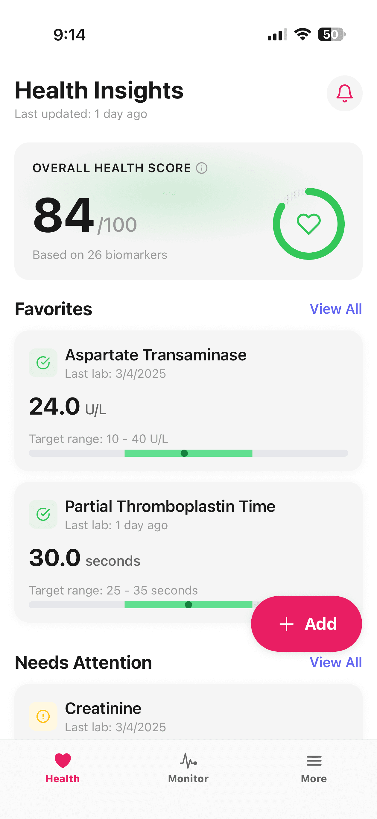 Marquer app — Health Insights dashboard